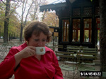 Carolyn drinking tea